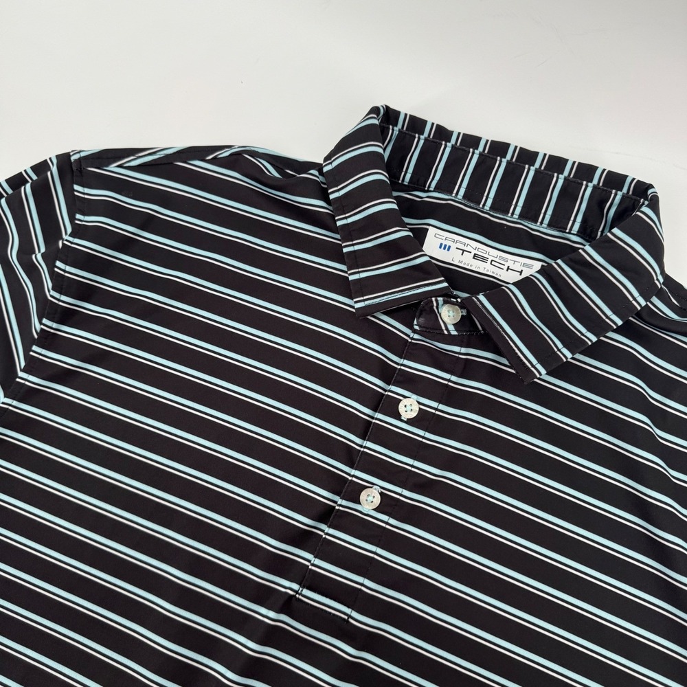 Carnoustie‎ Tech Men Athleisure Black Blue Stripe Golf Polo Short Sleeve Shirt L
